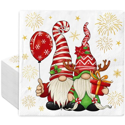 Christmas Paper Napkins 80Pcs Gnome Firework Party Decor Disposable Luncheon & Dinner Napkins - Variations of THIS listing