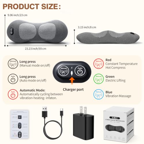 Rechargeable 3-in-1 Back Massager Pillow with Lumbar Support and Cordless Battery