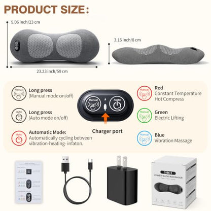 Rechargeable 3-in-1 Back Massager Pillow with Lumbar Support and Cordless Battery