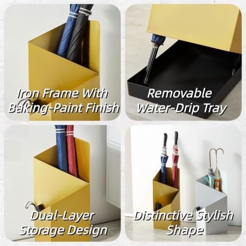 White Umbrella Stand with Removable Drip Tray, Iron Entryway Organizer