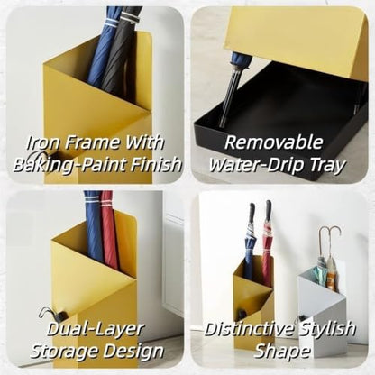 White Umbrella Stand with Removable Drip Tray, Iron Entryway Organizer