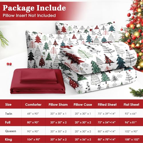 WeCozy King Christmas Comforter Set with Sheets - 7 Pieces Winter Bedding, Xmas Tree Variation