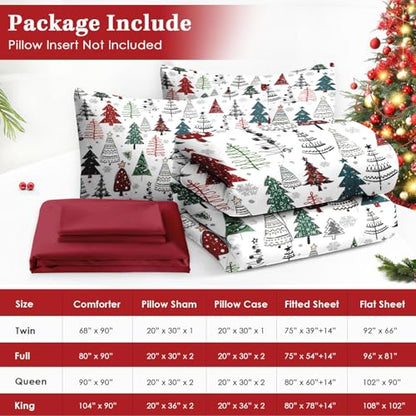 WeCozy King Christmas Comforter Set with Sheets - 7 Pieces Winter Bedding, Xmas Tree Variation