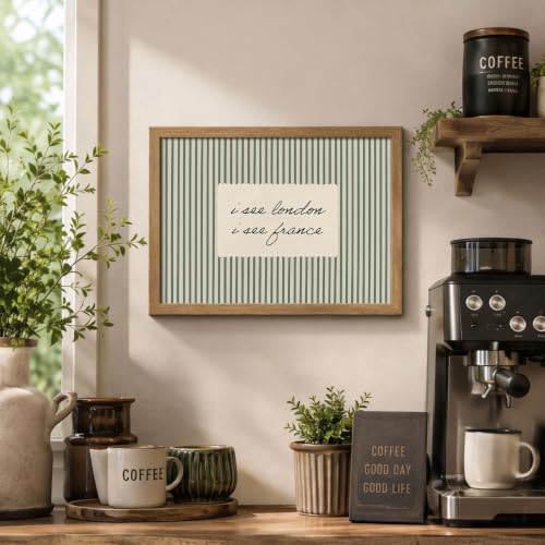 I See London I See France Wall Art - Vintage Bathroom Quote Framed 12x16in - Green Striped Design with Wooden Frame
