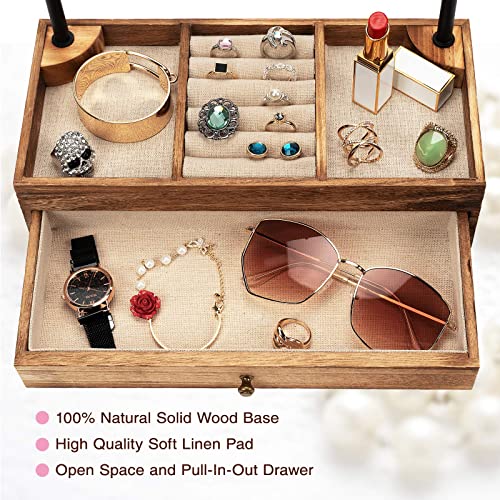 Emfogo Rustic Brown 6-Tier Jewelry Organizer Stand with Adjustable Necklace Holder