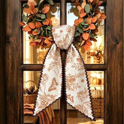 Fall Floral Wreath Sash for Front Door Decor Butterfly & Flower Design