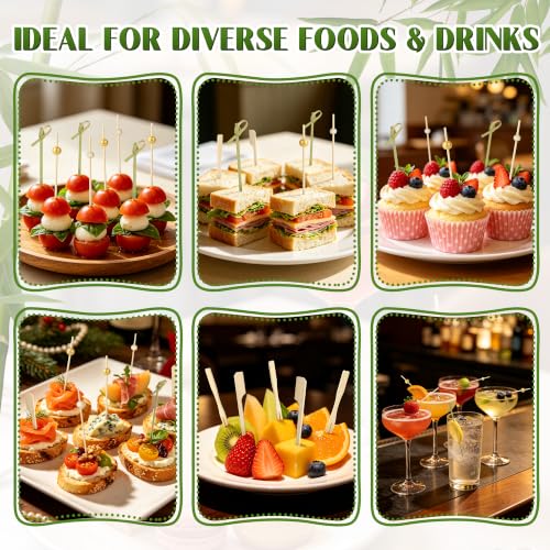 500PCS Bamboo Cocktail Picks Kit for Appetizers and Drinks - 5 Styles, 2 Sizes