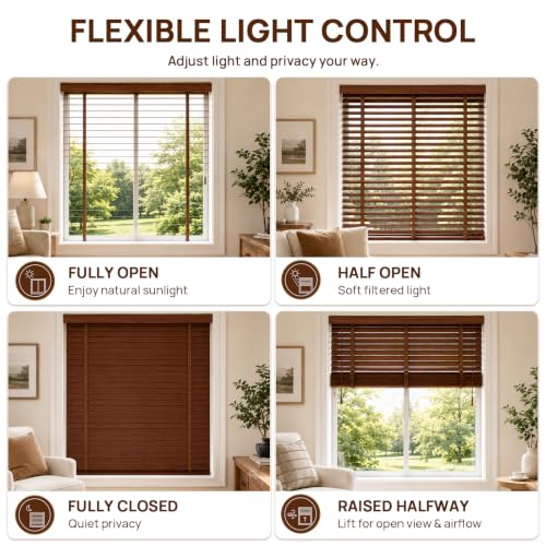 Custom Size Solid Wood Blinds for Indoor Windows - Black-5310