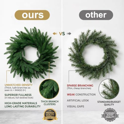 26-Inch Real Touch Pine Wreath for Front Door Holiday Decor