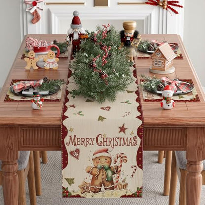 Christmas Table Runner 13x72 Inch Gingerbread Man Holiday Decor for Home & Kitchen