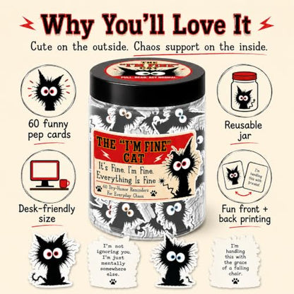 I'm Fine Black Cat Affirmation Jar - Funny Sarcastic Humor Desk Decor Gift