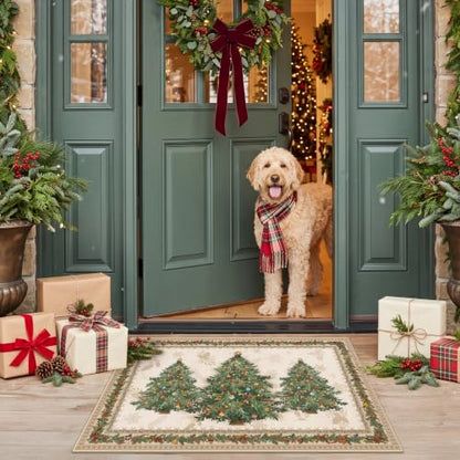 Beige Christmas Scatter Rug 2x3 ft for Bathroom Door - Washable, Non-Slip