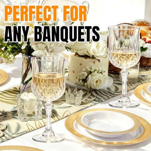 30PCS Clear Reusable Plastic Wine Glasses 7oz Goblets for Weddings & Events