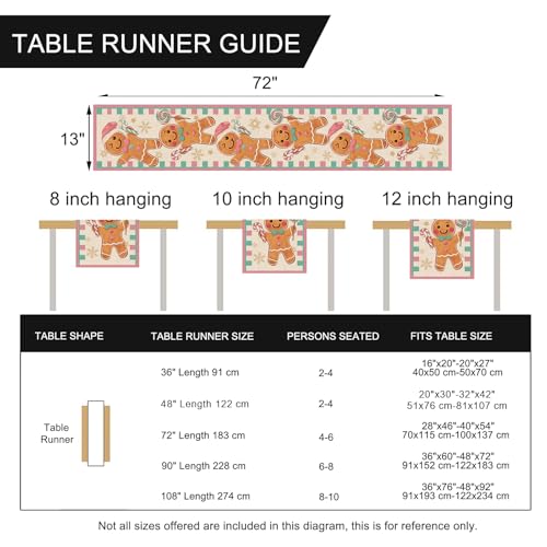 Christmas Gingerbread Man Table Runner Pink Holiday Decor 13x72 Inches Variation of Gingerbread Man-Pink