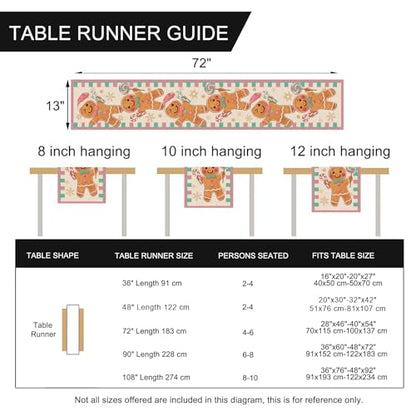 Christmas Gingerbread Man Table Runner Pink Holiday Decor 13x72 Inches Variation of Gingerbread Man-Pink
