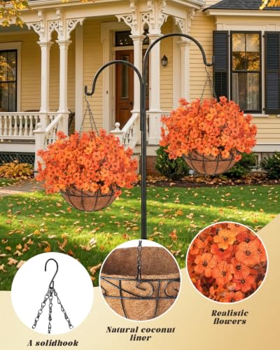 Artificial Fall Orange Mums Flowers Planter Hanging Basket for Outdoors - Fall Orange