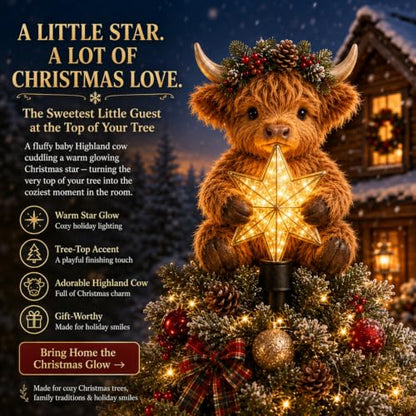 Baby Highland Cow Glowing Star Tree Topper - Lighted Christmas Decor 1PC