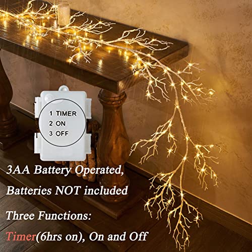 White 6FT Lighted Fairy Garland with Timer 120 LEDs Indoor Outdoor Decor