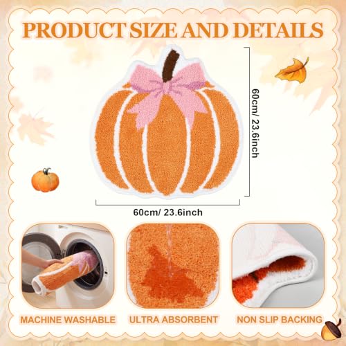 Fall Pumpkin Bath Rug with Pink Bow - Non Slip 23 Inch Bathroom Mat