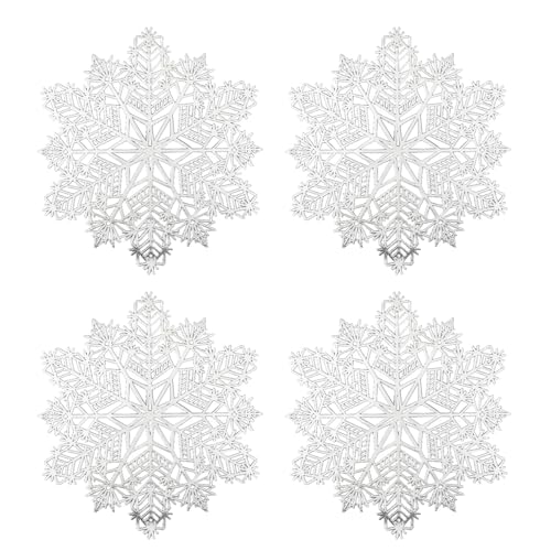 Christmas Snowflake Placemat Set of 4 - Round Vinyl Holiday Table Mats