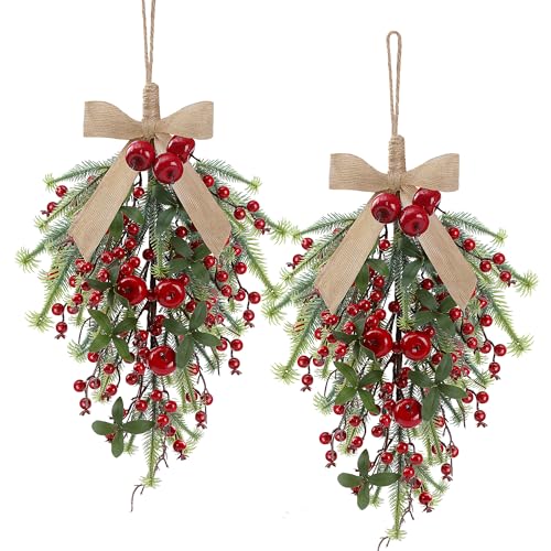 Red Christmas Teardrop Swag for Front Door - Holiday Holiday Decor