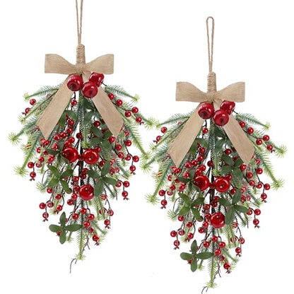 Red Christmas Teardrop Swag for Front Door - Holiday Holiday Decor