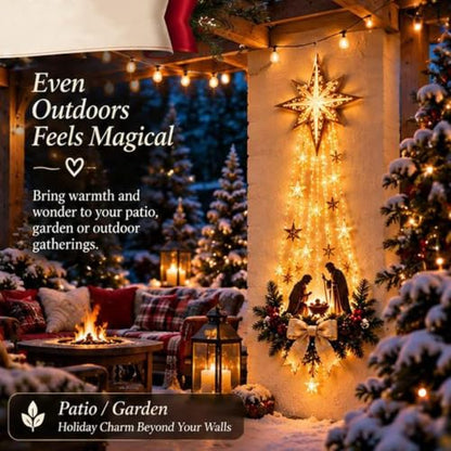 Lighted Nativity Bethlehem Star Wall Decor with Warm LED Lights - Gold, 1 Piece