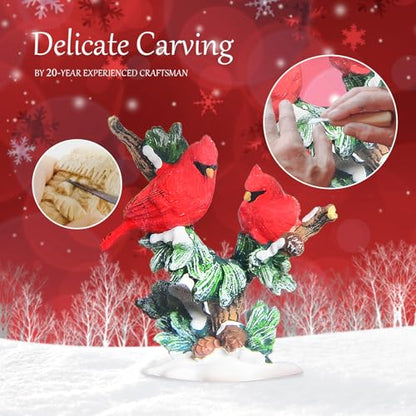 Red Snow Globes with Cardinal Lantern Music Box - 8 Songs, Timer, USB & Battery Power, Christmas Home Decor Gift