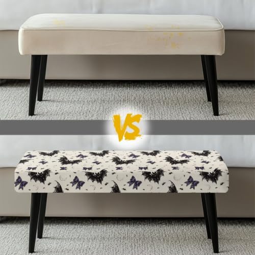 Halloween Bat Bow Stretch Bench Cover - Soft Slipcover for Dining & Kitchen Benches - Variation of THIS listing