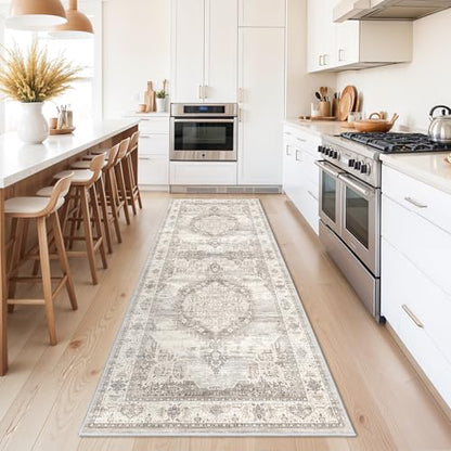 Washable Hallway Runner Rugs 3x8: Soft Ultra Thin Low Pile Carpet Machine Washable Indoor Lightweight Rug Runner Anti Slip Backing Rugs for Living Room Bedroom Kitchen 3'x8' Beige