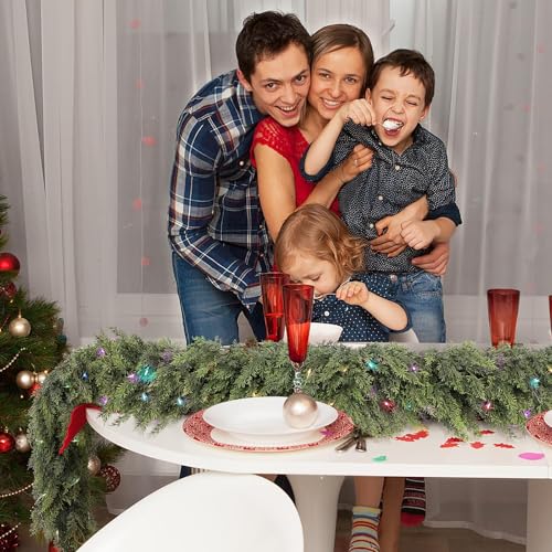 12FT Cedar Christmas Garland with Lights - Faux Pine Holiday Decor for Mantle & Outdoors
