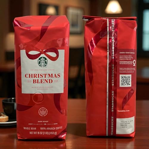 Starbucks Christmas Blend Whole Bean Coffee 16oz - Dark Roast, Spiced Chocolate & Spruce Notes, Limited Holiday Edition