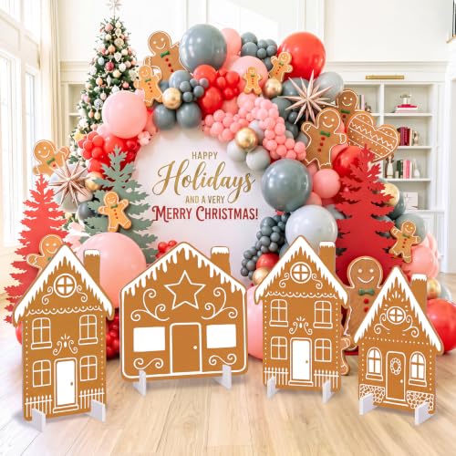 Gingerbread House Decor - 4 Piece Holiday Village Cardboard Cutouts
