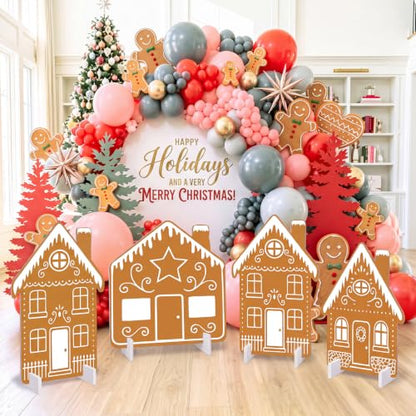 Gingerbread House Decor - 4 Piece Holiday Village Cardboard Cutouts