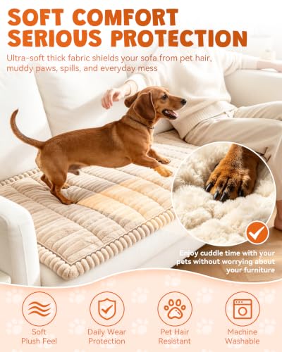 Pet Couch Cover Non-Slip Plush Sofa Protector Khaki 24x59