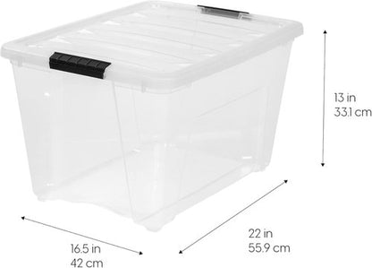 IRIS USA 54 Qt Stackable Plastic Storage Bins - BPA-Free, Durable Lids, 8 Pack - Clear Organizing Solution