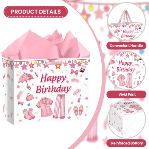 Pink Sleepover Party Gift Bag with Wrapping Paper and Card for Girls Teens