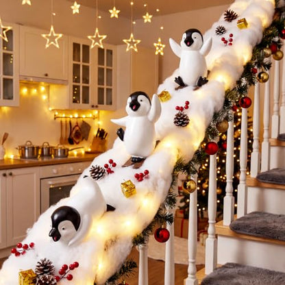 Christmas Penguin Stairway Decorations Set - 3 Resin Sliding Figurines