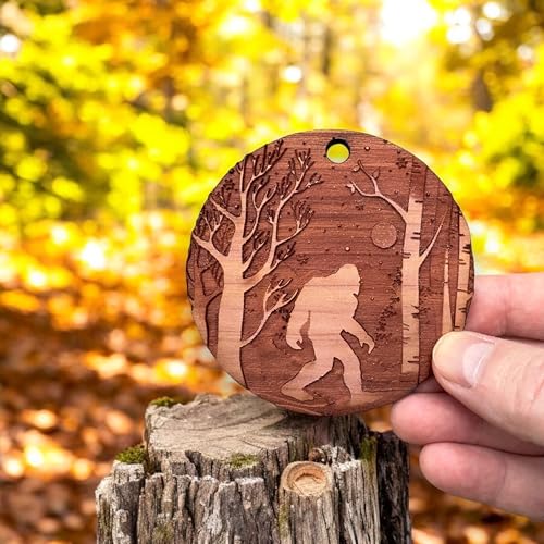 Cedar Ornament - Winter Sasquatch Bigfoot Holiday Decor