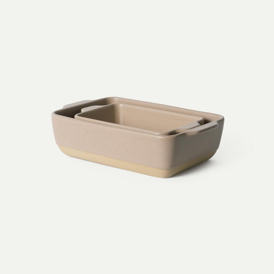 Mora Ceramic Baking Dishes Set of 2 | Versatile Porcelain Casserole & Loaf Pans - 7x11 in, Mushroom Color