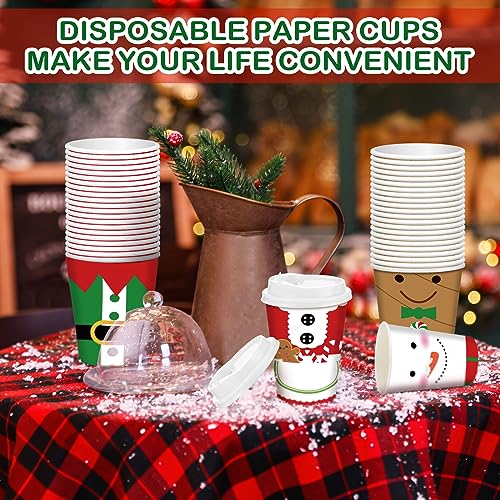 Christmas Paper Cups with Lids 12 oz - Cute Style, 100 Pack