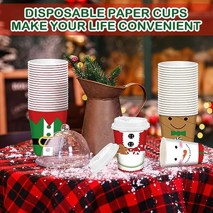 Christmas Paper Cups with Lids 12 oz - Cute Style, 100 Pack