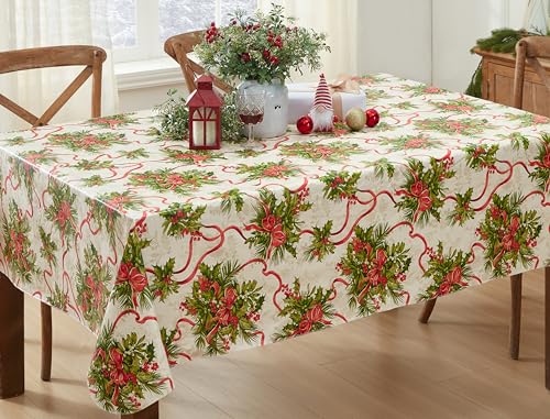 Newbridge Christmas Holly Traditions 60 x 120 Rectangle Vinyl Tablecloth