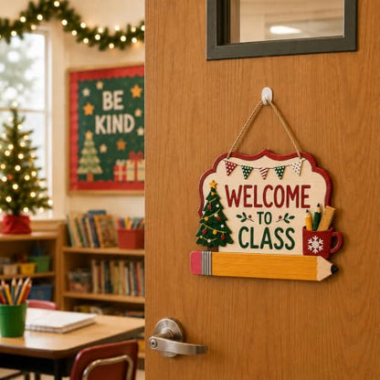 Wood Teacher Door Sign - Personalized Classroom Holiday Decor