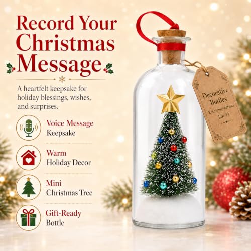 Green Recordable Christmas Tree in a Bottle Ornament - 2 Pack with Snowy Mini Trees