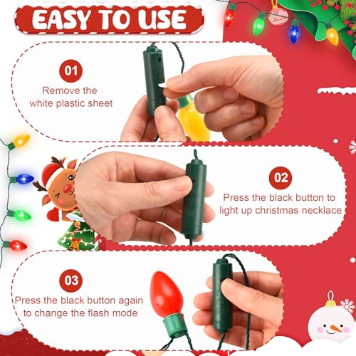3 Pack LED Christmas Necklace Bulbs for Holiday Party Favors - Colorful Light-Up Bulb Accessories