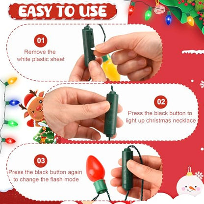 3 Pack LED Christmas Necklace Bulbs for Holiday Party Favors - Colorful Light-Up Bulb Accessories