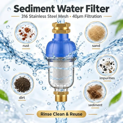 Blue and White Washing Machine Water Filter 2 Pack - 40 Micron Reusable Sediment Filter