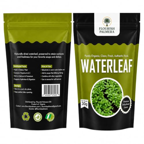 Organic Dried Waterleaf Leaves for Cooking - 30g Resealable Pouch