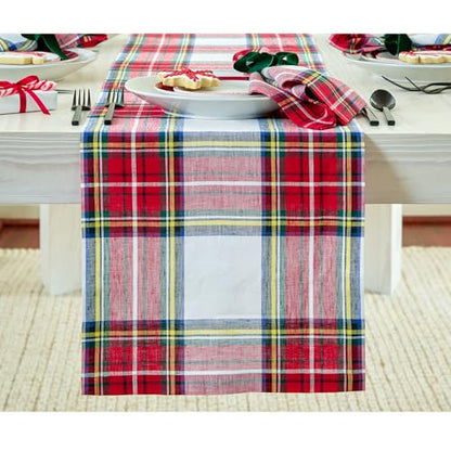 White Linen Table Runner 14 x 36 Inches - Pure European Fabric, Mitered Corners, Handmade